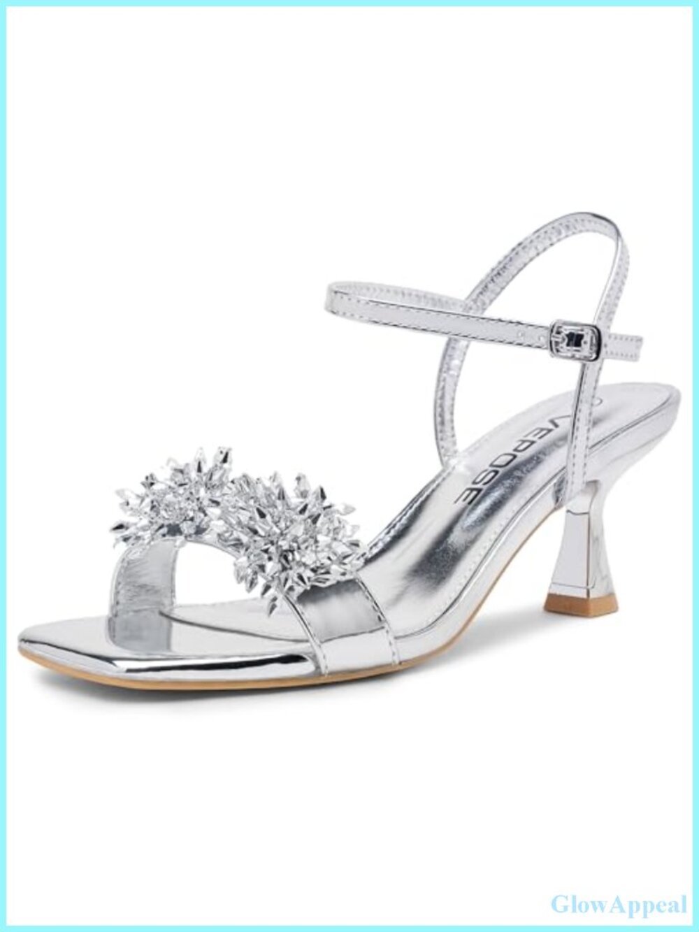 Rhinestone Kitten Heel Sandals Square Toe Ankle Strap Dress Heels